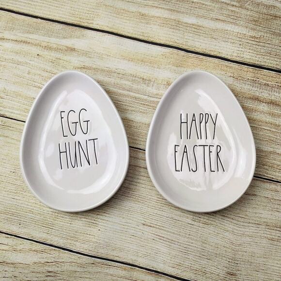 Rae Dunn LL Egg Shaped Easter Plates X2 - Picture 2 of 2